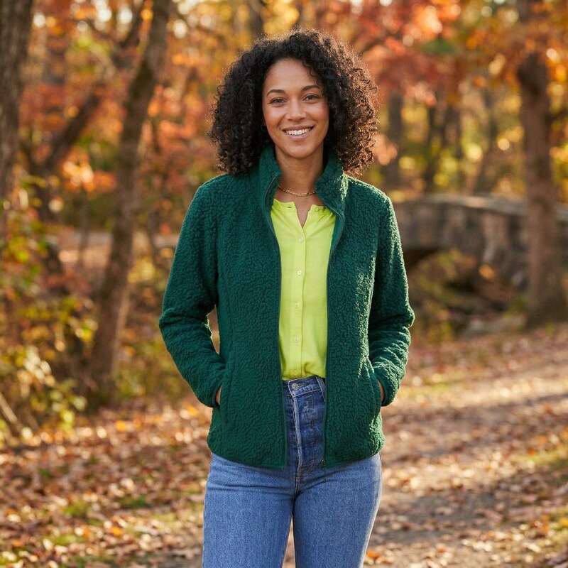 Amazon Essentials Womens Polar Fleece Lined Sherpa Full-Zip Jacket, Green, Large