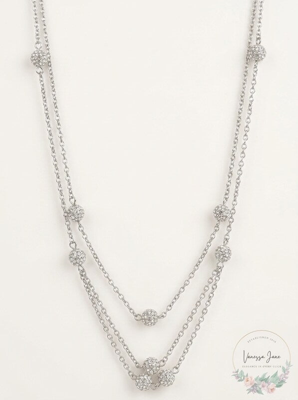 Inc Silver-Tone Pave Fireball Strand Necklace