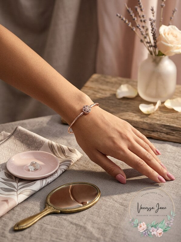 Pandora Rose Gold Plated Snowflake Clasp Bangle Bracelet - Rose Gold Plated