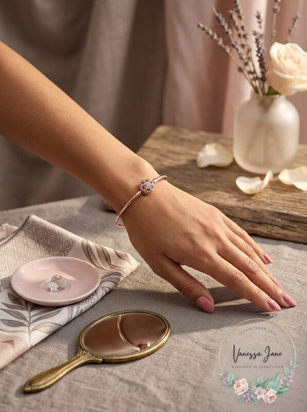 Pandora Rose Gold Plated Snowflake Clasp Bangle Bracelet - Rose Gold Plated