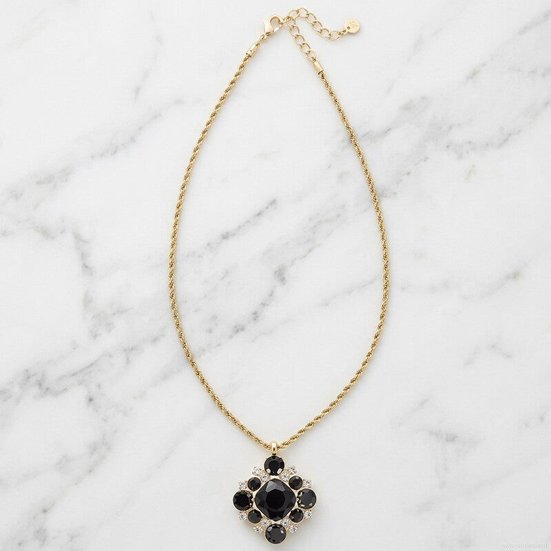 Charter Club Gold-Tone Crystal and Stone Cluster Pendant Necklace