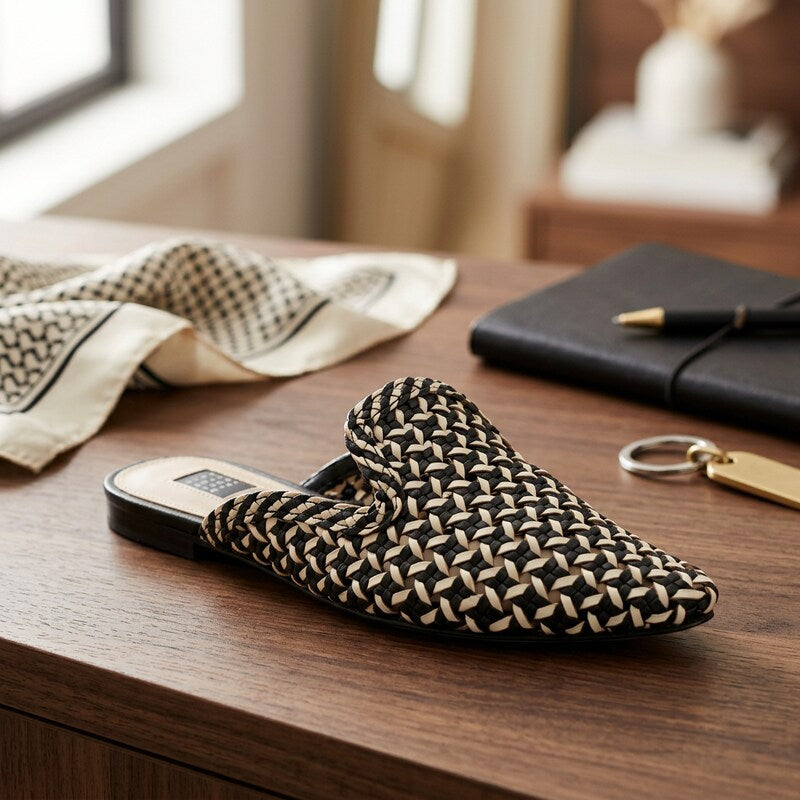 White House Black Market Woven Leather Flats, Size 9.5