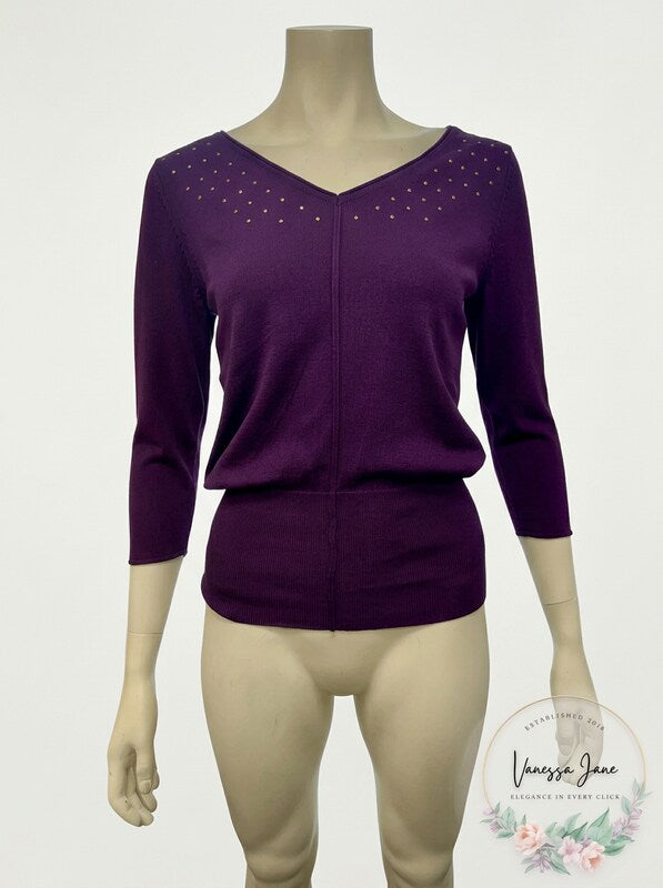 Multiples Embellished V Neck Sweater,Size Small