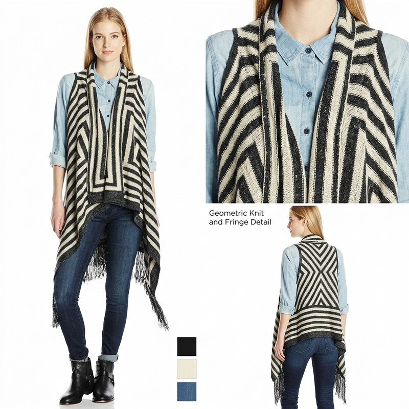 Love By Design Women's Geometric Cardigan Sweater Vest -Medium