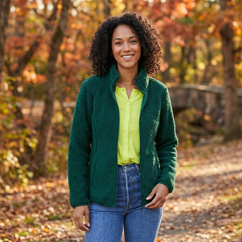 Amazon Essentials Womens Polar Fleece Lined Sherpa Full-Zip Jacket, Green, Large