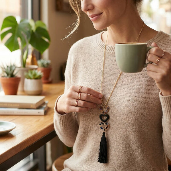 Inc Gold-Tone Resin Heart and Tassel Pendant Necklace, 30 + 3 Extender