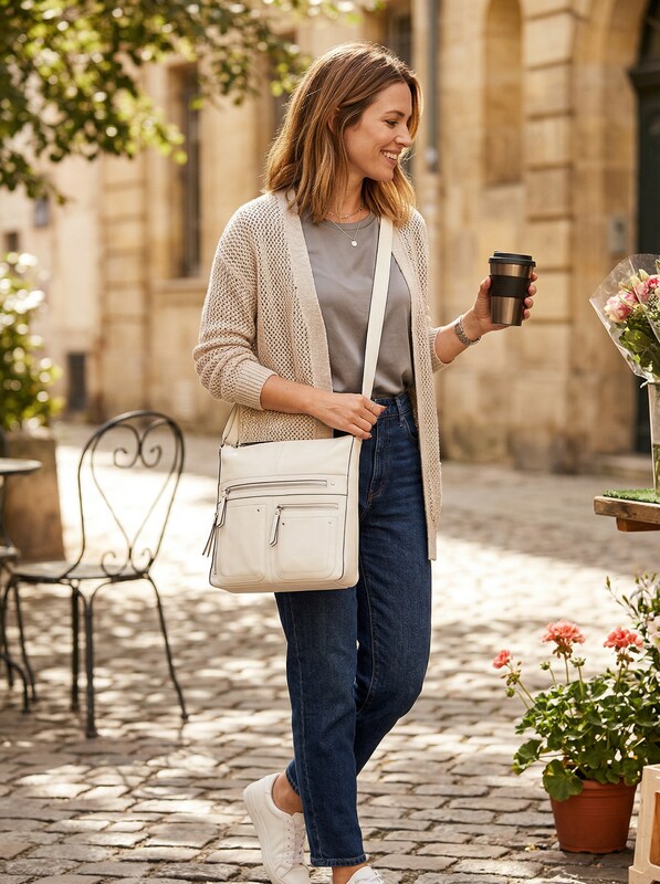 International Concepts Riverton Small Messenger Crossbody - Vanilla/Silver