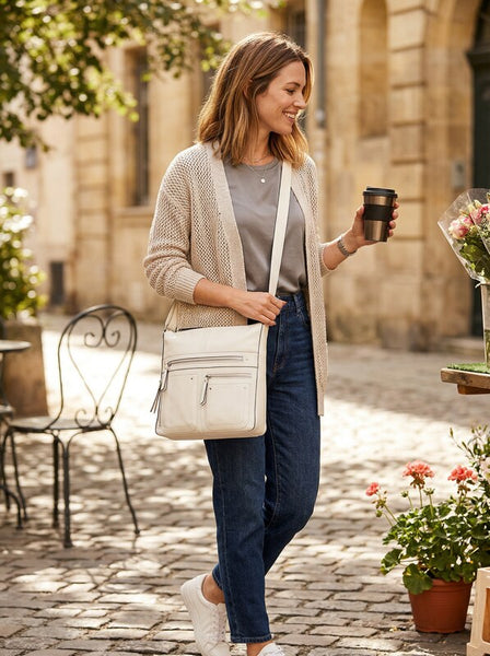 International Concepts Riverton Small Messenger Crossbody - Vanilla/Silver