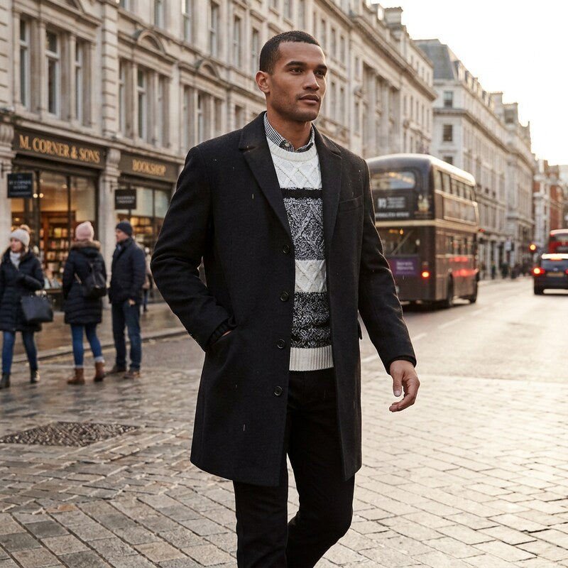 Calvin Klein Mens Minneapolis Wool-Blend Slim-Fit Overcoat, 42 R/Black