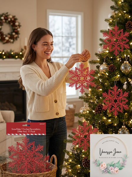 Amscan Snowflake 11Inches Decorations, Glitter Red, 11/Pack