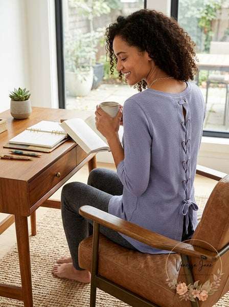 Calvin Klein Performance Womens 3/4-Sleeve Lace-Up Back Top, Size Medium