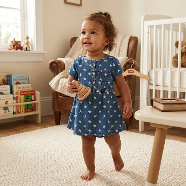 Levis Baby Girls Printed Denim Dress-18M/Medium Blue