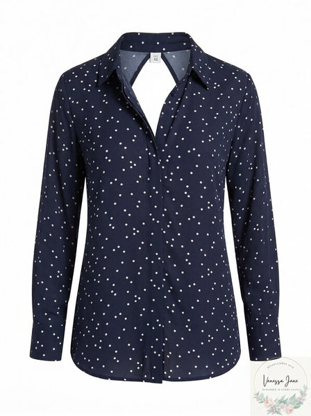 Bardot Open-Back Polka Dot Blouse, Size XS