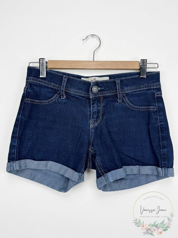 HOLLISTER Womens Denim Cuffed Bottom Jean Shorts Size 7 High Rise