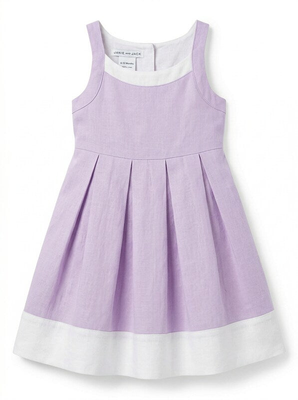 Janie and Jack Tea Time Purple Linen Easter Dress, 6-12Months/Purple