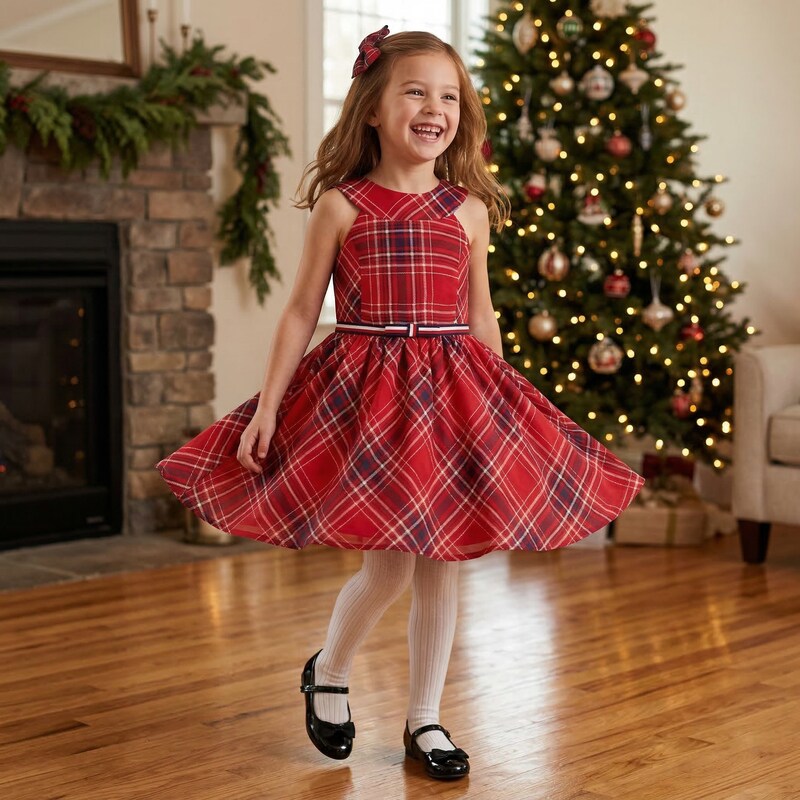 Tommy Hilfiger Kids Sleeveless Plaid Dress Plaid Red Girls Dress, Size XL