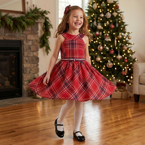 Tommy Hilfiger Kids Sleeveless Plaid Dress Plaid Red Girls Dress, Size XL