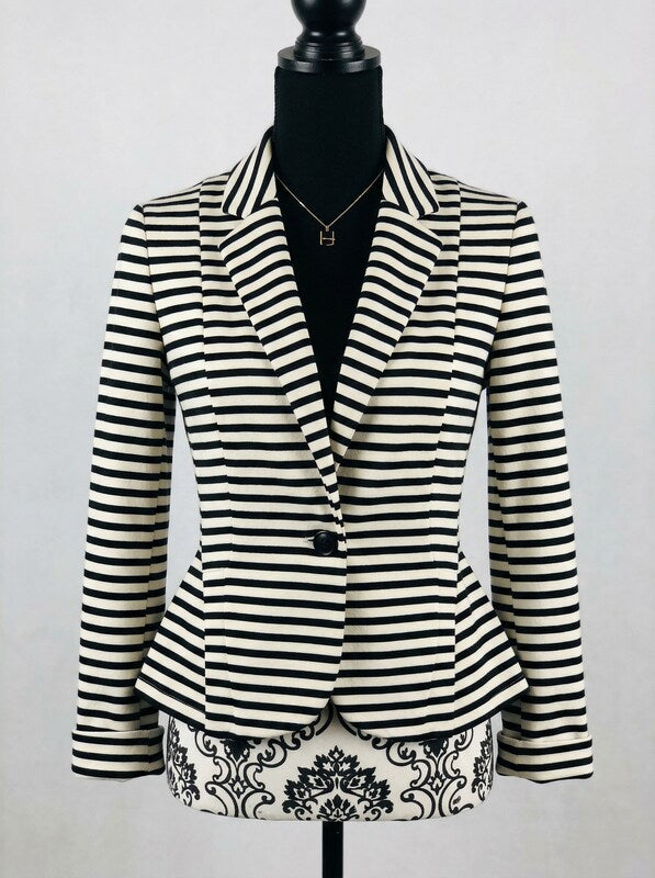 Elle Black and White Striped Structured Blazer, Size Small