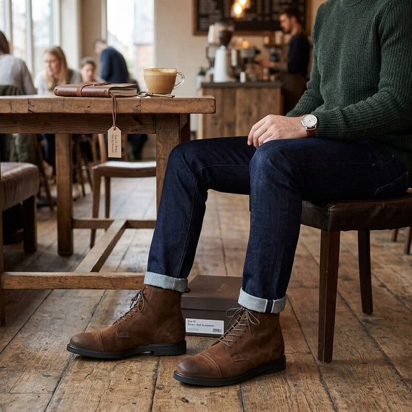 find. by Amazon Mens Leather Lace Up Oiled Suede Boot, Size 10/Brown