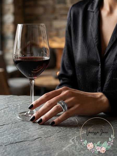 Inc Hematite-Tone Crystal Overlap Stackable Ring , Size 8