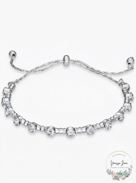 Inc Silver-Tone Crystal Beaded Slider Bracelet