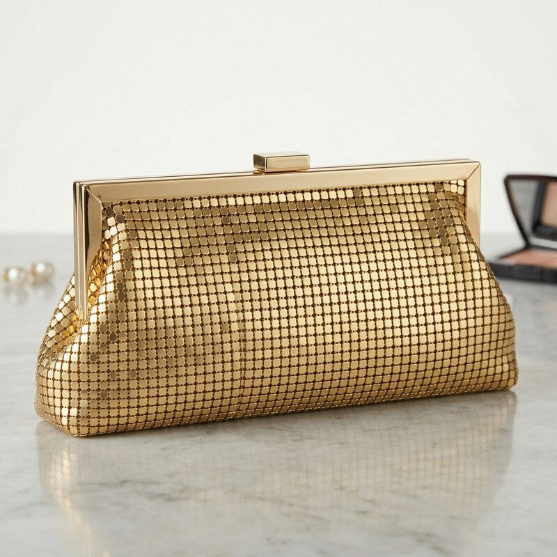INC International Concepts I.N.C. Khyler Mesh Frame Clutch Gold