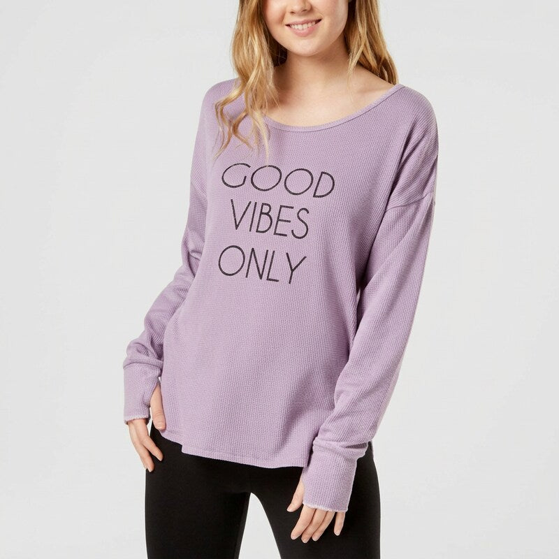 Ideology Good Vibes Strappy-Back Long-Sleeve T-Shirt, Size Medium