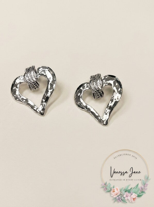 Vintage Silver Plated Heart Earrings