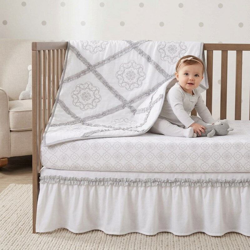 Just Born® Ruffled Medallions 3-Piece Crib Bedding Set