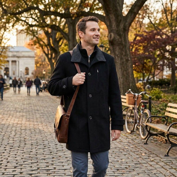 London Fog Men Top Coat Contrast Collar Button Front 48R