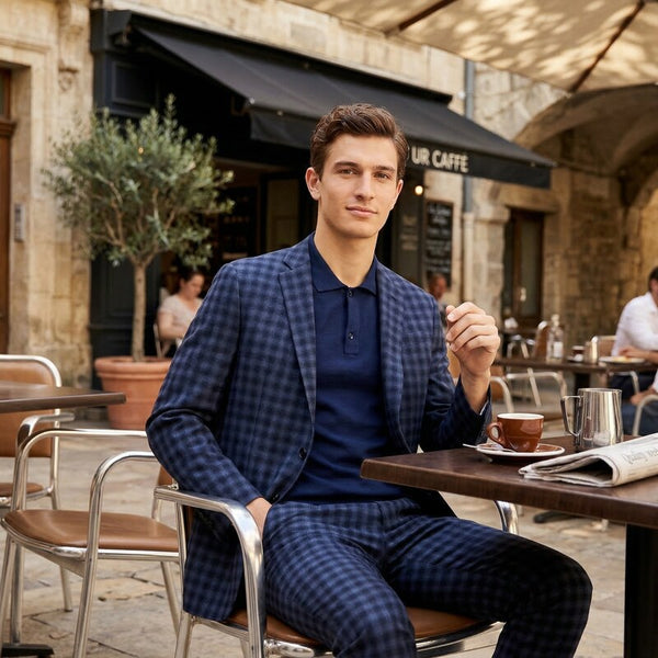 Ax Armani Exchange Mens Slim-Fit Navy Buffalo Plaid Wool Suit Jacket, Size 40S