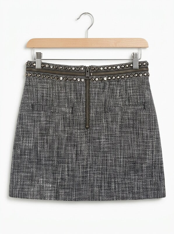 H&M studded tweed Embellished mini skirt,size 10