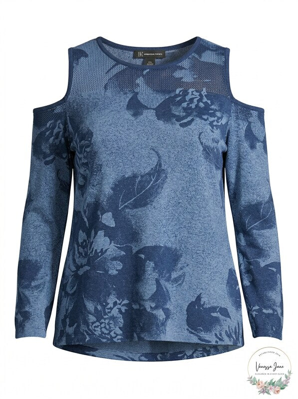 INC International Concepts Cotton Printed Cold Shoulder Sweater, Size XXL
