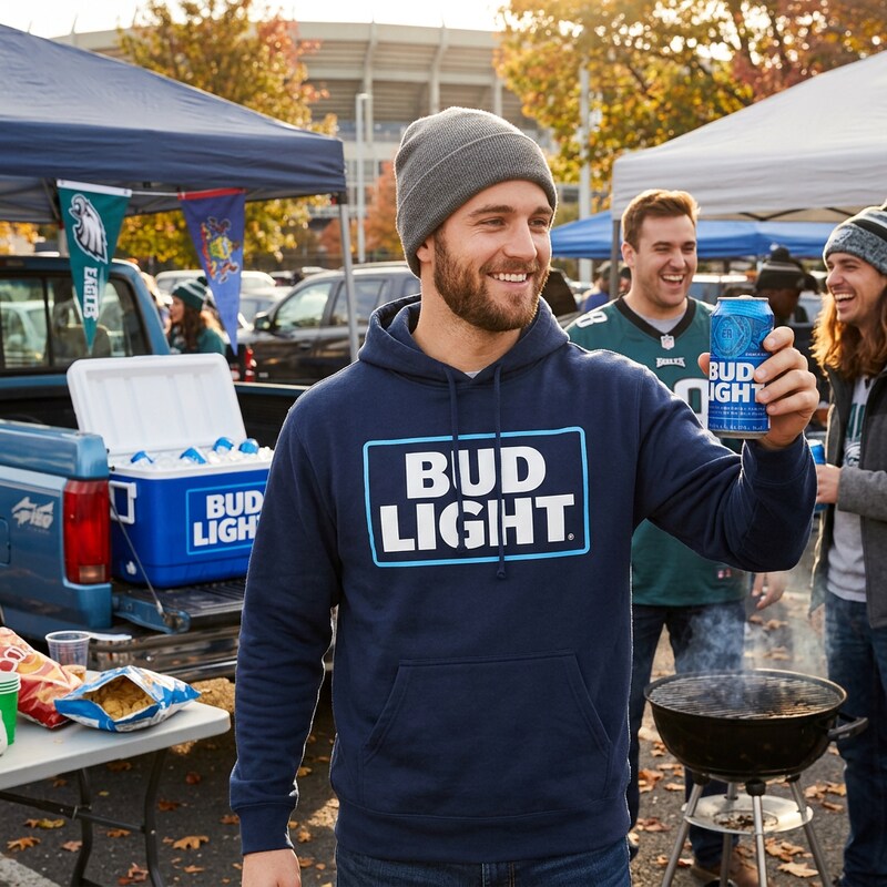 Bud Light Logo Mens Hoodie, Size Small