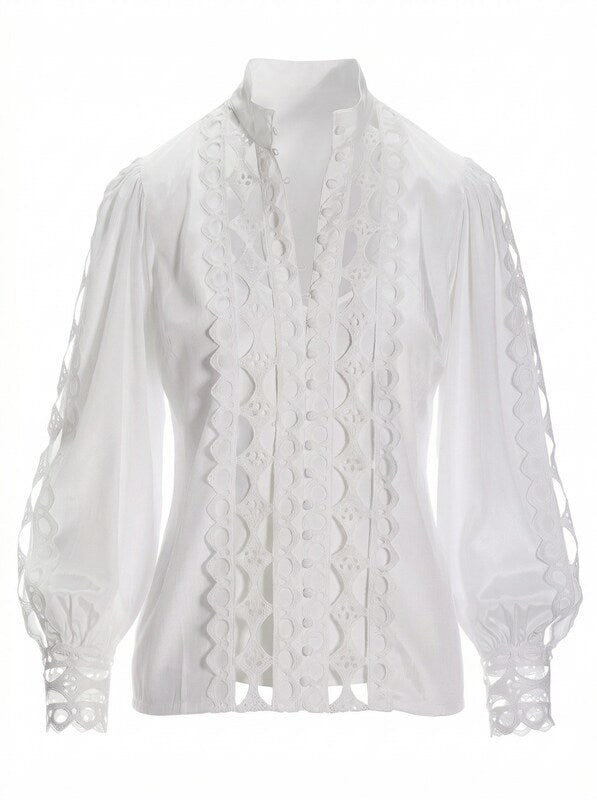 Boston Proper, Cutout Lace Button Up Shirt, Size Medium