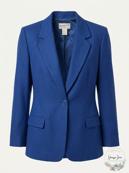 NWOT Vintage 90s Pendleton 100% Virgin Wool Blue 1 Button Blazer Coat Jacket 6