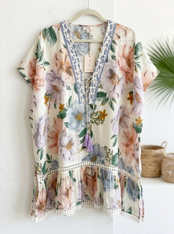 Club Moda Womens Tropical Resort Caftan Coverup, Size L