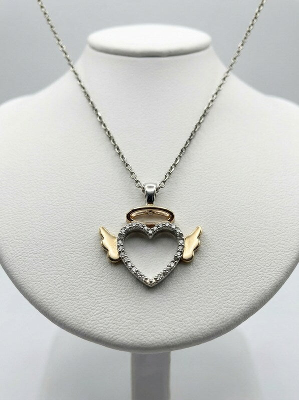 Otc 925 Sterling Silver Rosegold-tone Halo Angel Heart Pendant