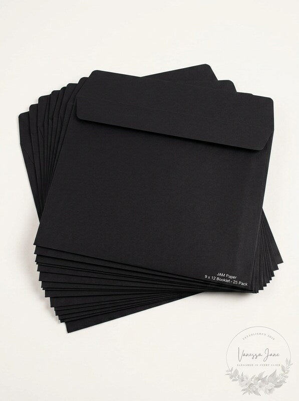 JAM Paper 9 x 12 Booklet Envelopes Black 25/Pack