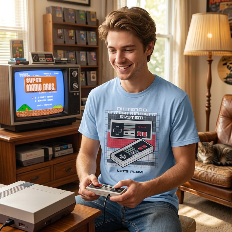 Hybrid Apparel Nin Controller Short Sleeve T-Shirt – Blue, Size XL