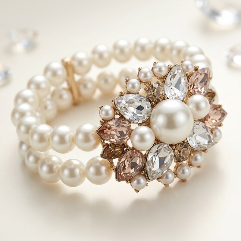 Charter Club Gold-Tone Crystal, Stone & Imitation Pearl Double-Row Bracelet
