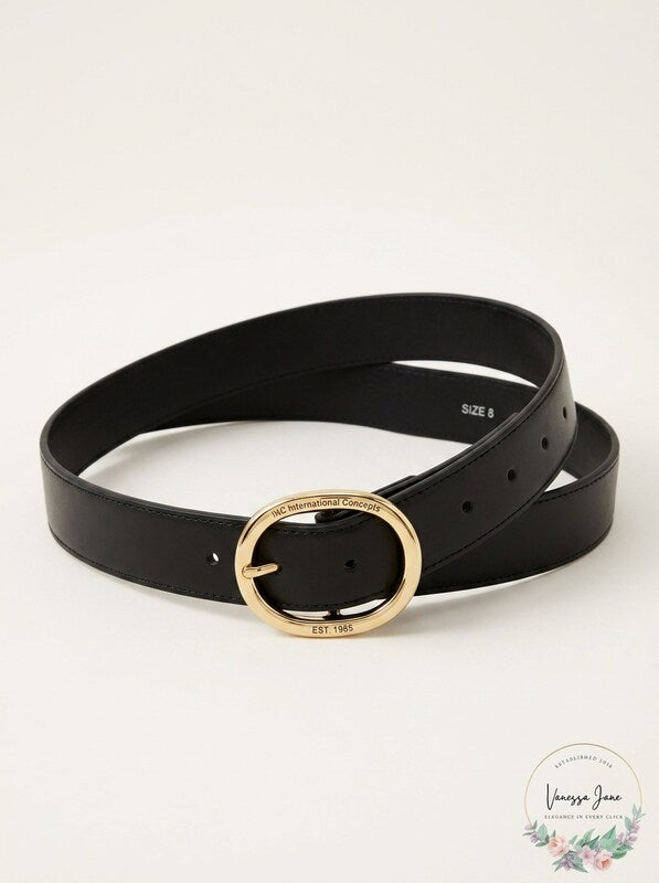 INC International Concepts Gold Oval Buckle Belt, Size 8