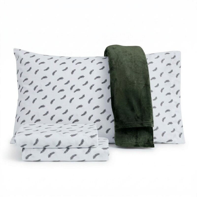 Sanders Holiday Microfiber 5 PC Full Sheet Set With Throw Bedding