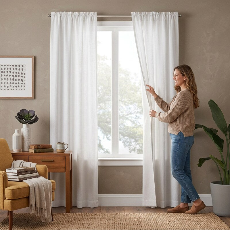 Eclipse White Woven Blackout Thermaliner Panel 54x92