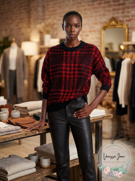 Aqua Plaid Crewneck Sweater