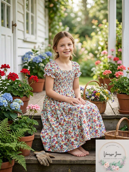 Polo Ralph Lauren Girls Floral Smocked Cotton Dress Size M (8–10)
