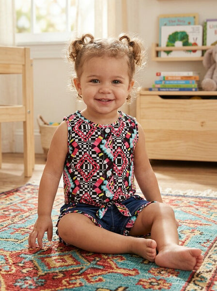 Limited Too Baby Girls 2 Piece Printed Blouse and Flap Denim Short, Size 12 MO