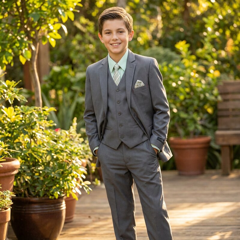 Tazio Little Boys Solid 2 Button Vest 5 Piece Suit, Size 5