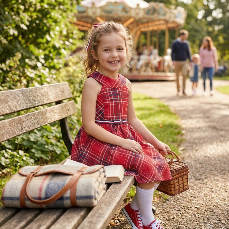 Tommy Hilfiger Kids Sleeveless Plaid Dress Plaid Red Girls Dress, Size XL