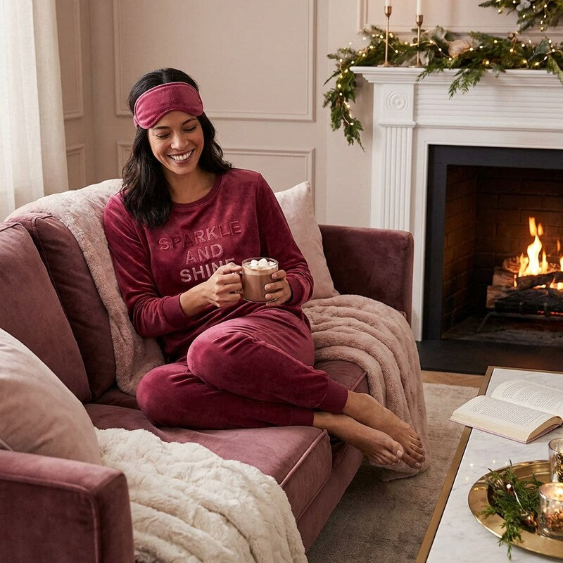 Kate Spade “Sparkle and Shine” Velour Burgundy Pajama Set,